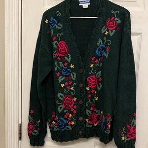 Pendleton Women's Cardigan with Floral Embroidery - Dark Green